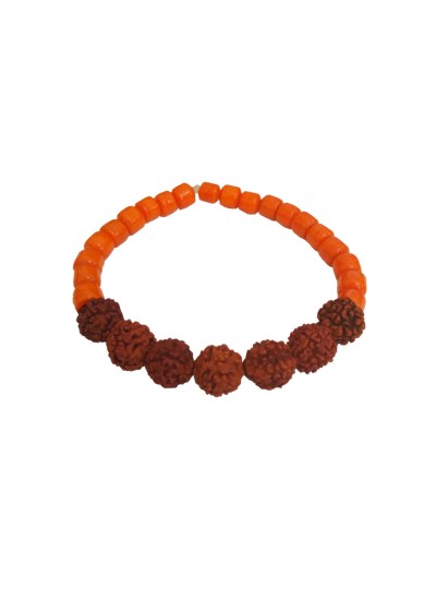 Rudraksha Bracelet Orange Coral by Menjewell